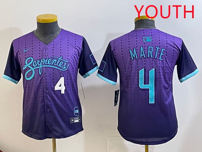 Youth Arizona Diamondback #4 Marte Purple Joint Name 2025 Nike MLB Jersey style 33